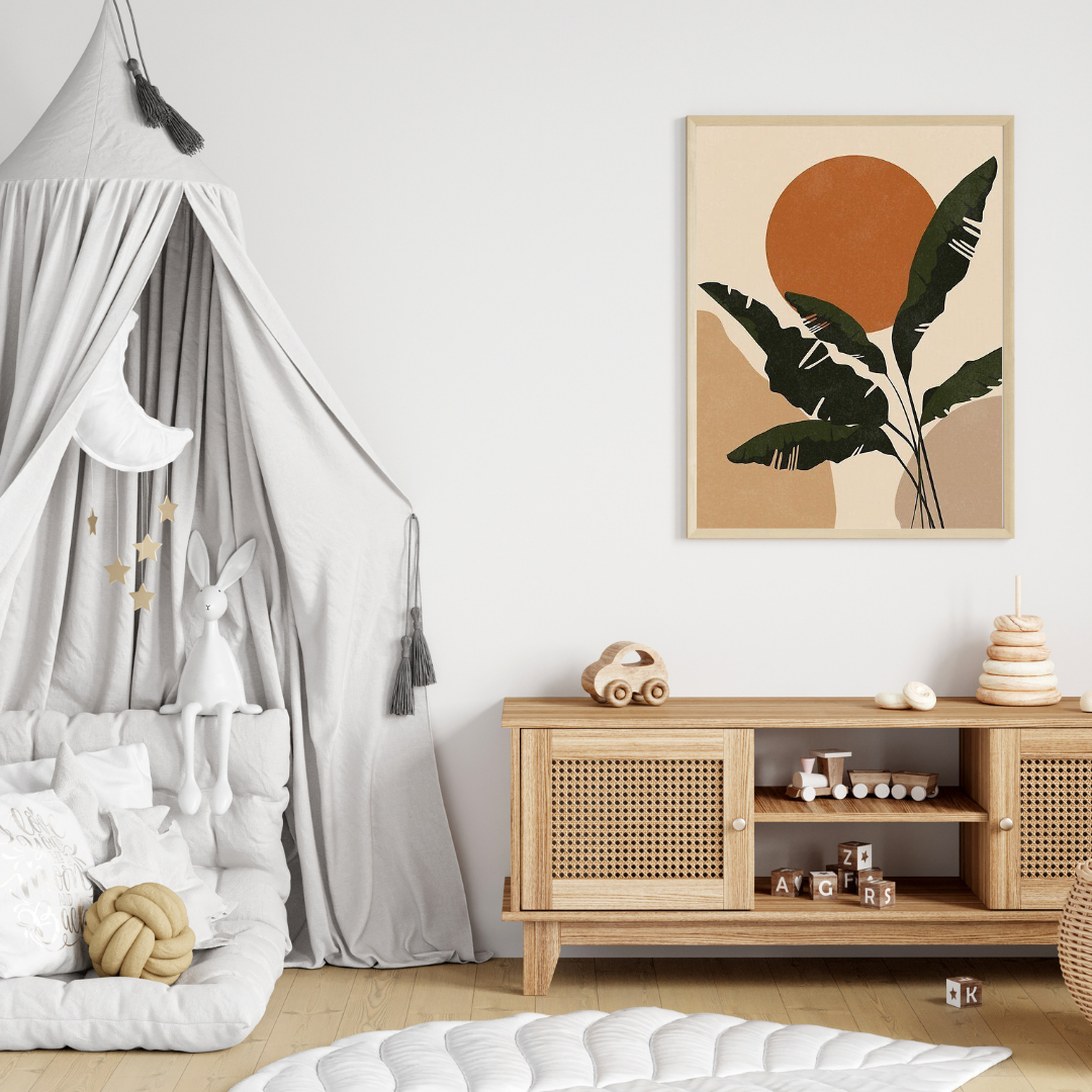 Boho Botanical Sun Wall Art with Frame – Minimalist Nature-Inspired Decor for Home & Office