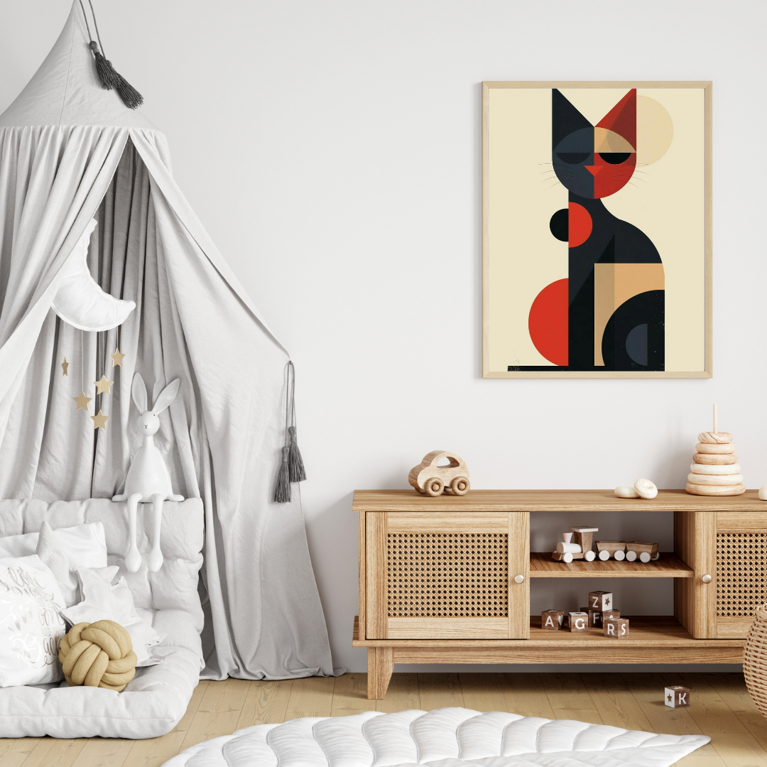 Geometric Cat – Framed Modern Art Print for Stylish Wall Decor