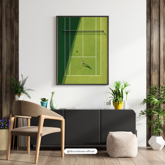 Tennis Court Wall Art Poster – Minimal Sports Aesthetic Print | Modern Athlete Decor (Framed)