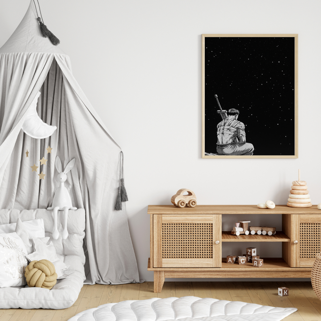 ๐ Lone Warrior Under the Stars Poster ๐ผ๏ธ | Minimalist Night Sky Wall Art โ๏ธโจ