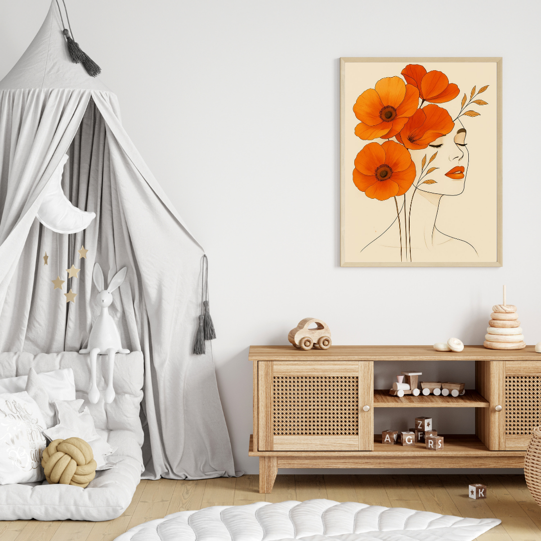 Boho Floral Femme Wall Art with Frame – Elegant Botanical Line Art for Living Room, Bedroom & Office Decor