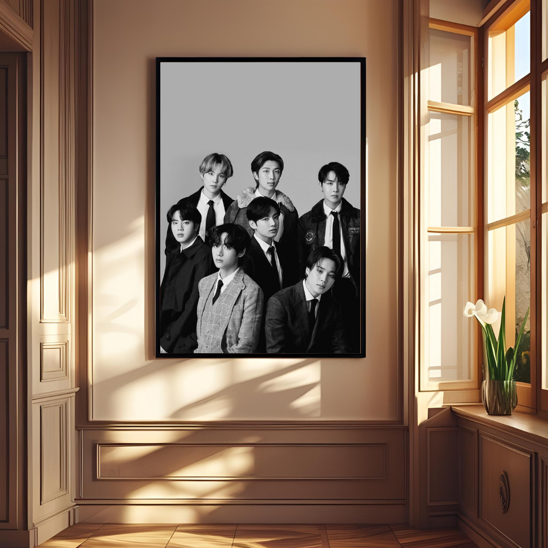 Monochrome BTS Wall Poster 🎶 | Modern Home Décor
