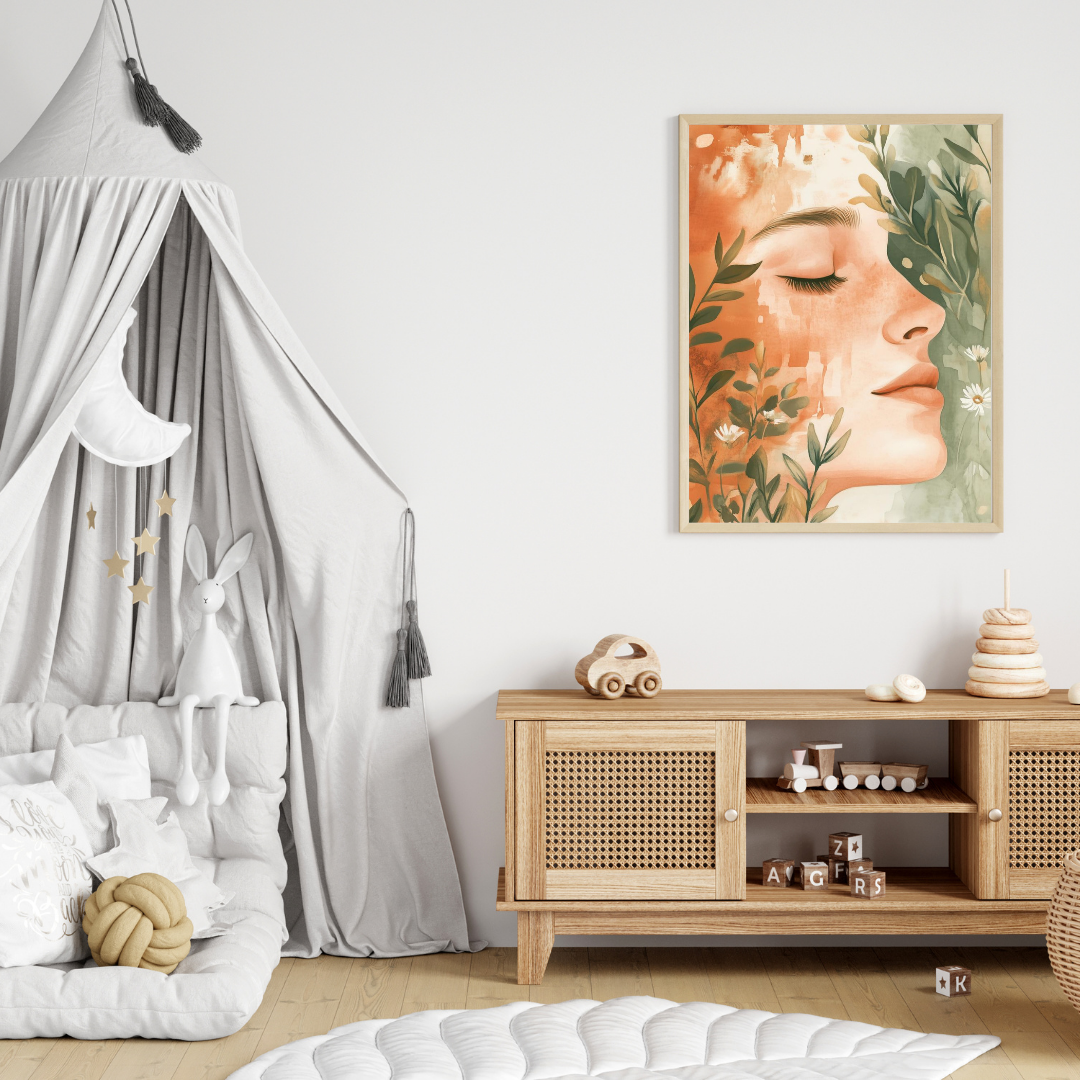Boho Feminine Botanical Wall Art with Frame – Serene Abstract Decor for Home & Office