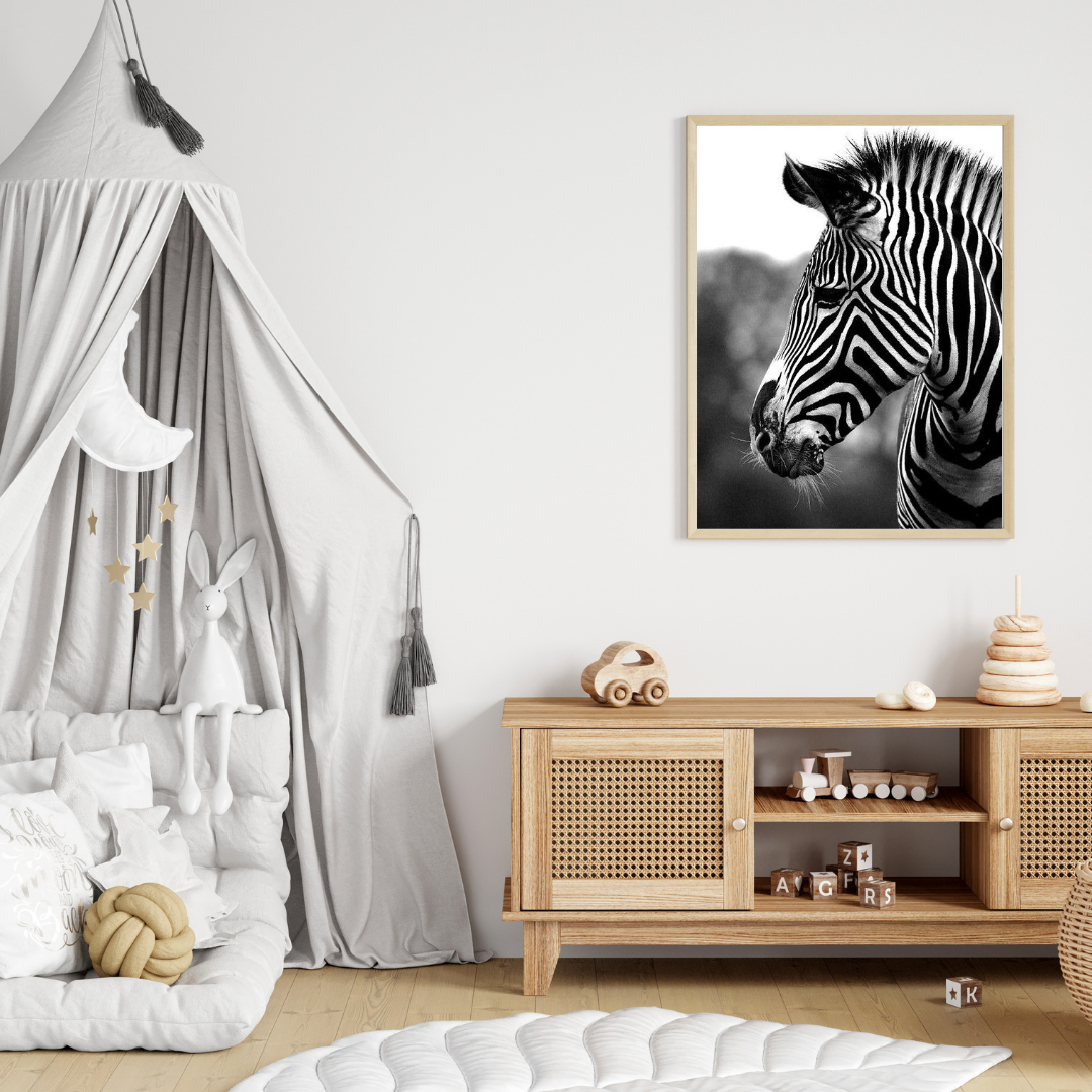 Elegant Zebra Wall Art – Black & White Framed Animal Print
