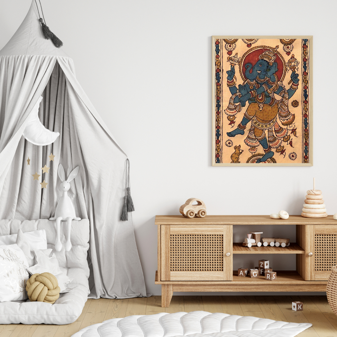 Lord Ganesha Dancing Poster β Traditional Indian Kalamkari Folk Art π¨ποΈ