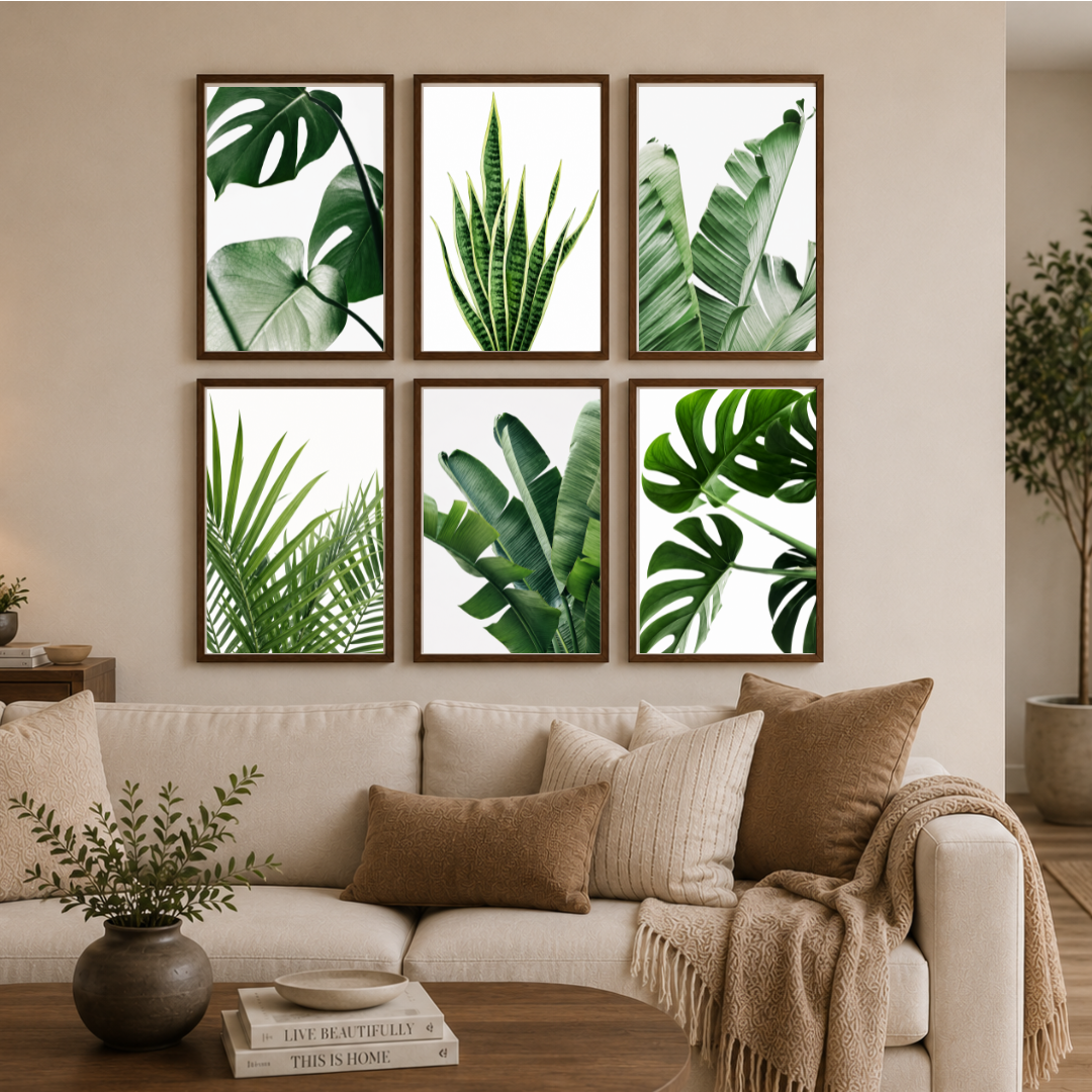 Tropical Botanical Poster Set – Monstera, Palm & Banana Leaf Minimalist Wall Art (Set of 6) | Decorxhome