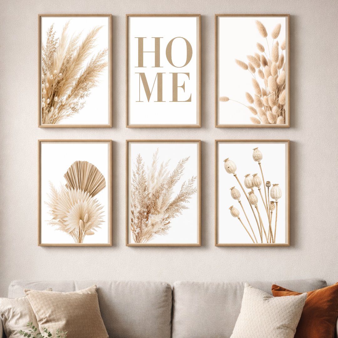 Boho Pampas Grass Gallery Wall Art Set | Neutral Botanical Posters (Set of 6) by Decorxhome