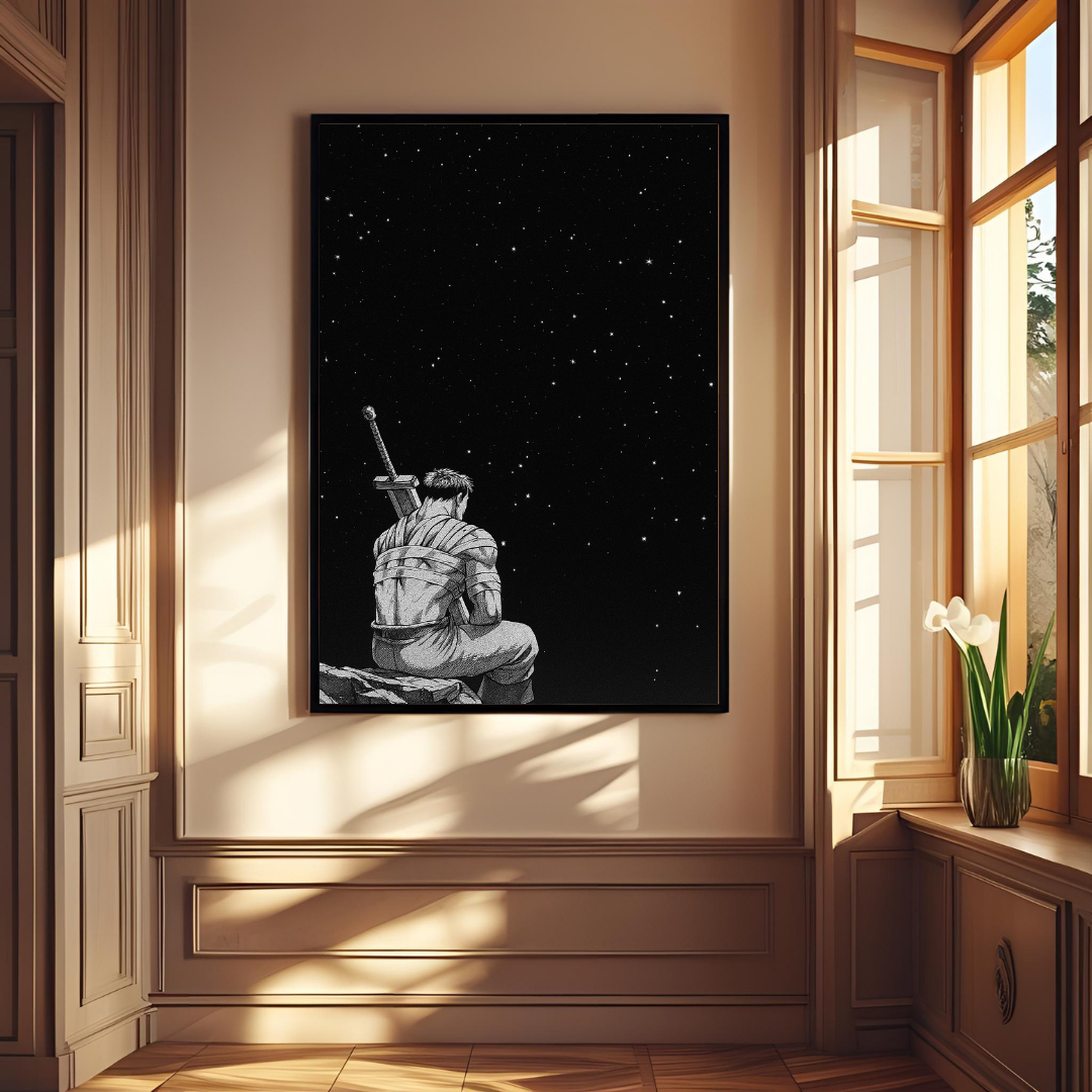๐ Lone Warrior Under the Stars Poster ๐ผ๏ธ | Minimalist Night Sky Wall Art โ๏ธโจ
