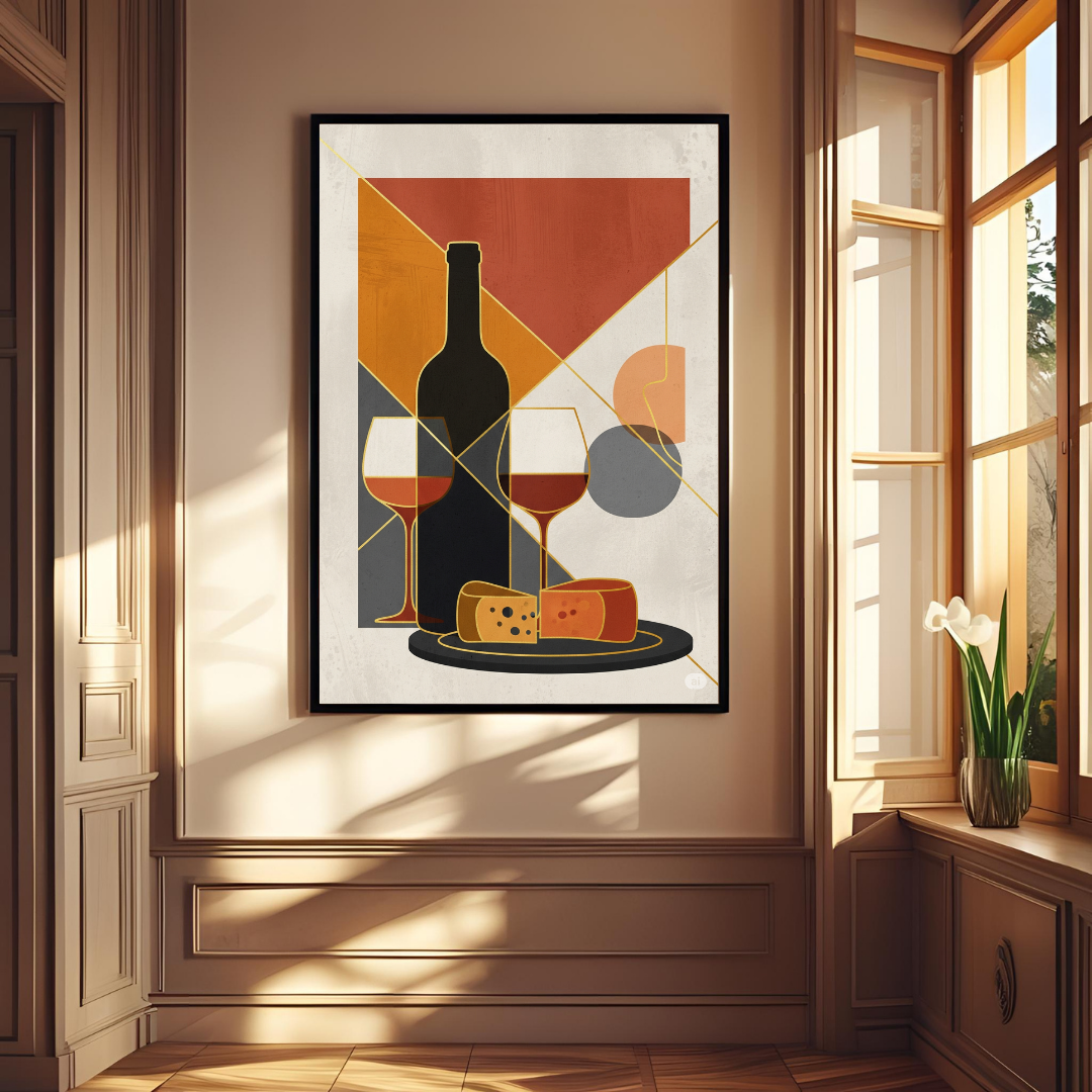 Modern Wine & Cheese Wall Poster – Geometric Kitchen & Restaurant Art