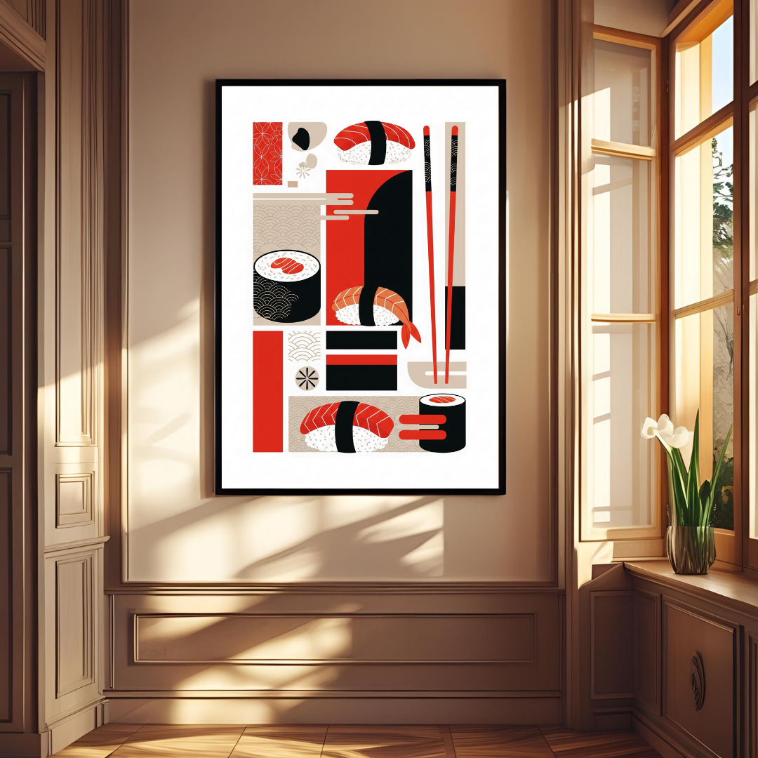 Modern Japanese Sushi Art Wall Poster – Minimalist Kitchen & Dining Decor