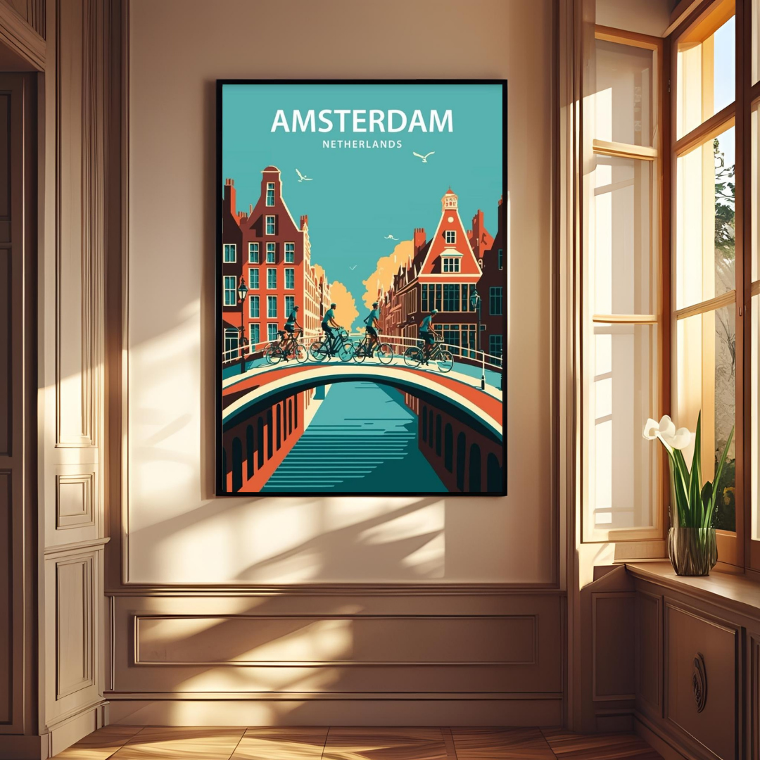 Amsterdam Netherlands Travel Wall Art Print – Framed Poster for Living Room, Bedroom, Office Decor