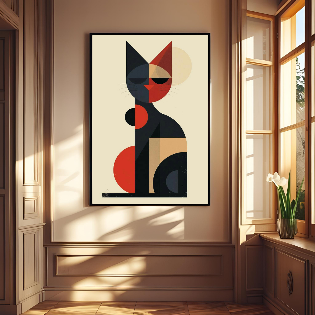 Geometric Cat – Framed Modern Art Print for Stylish Wall Decor