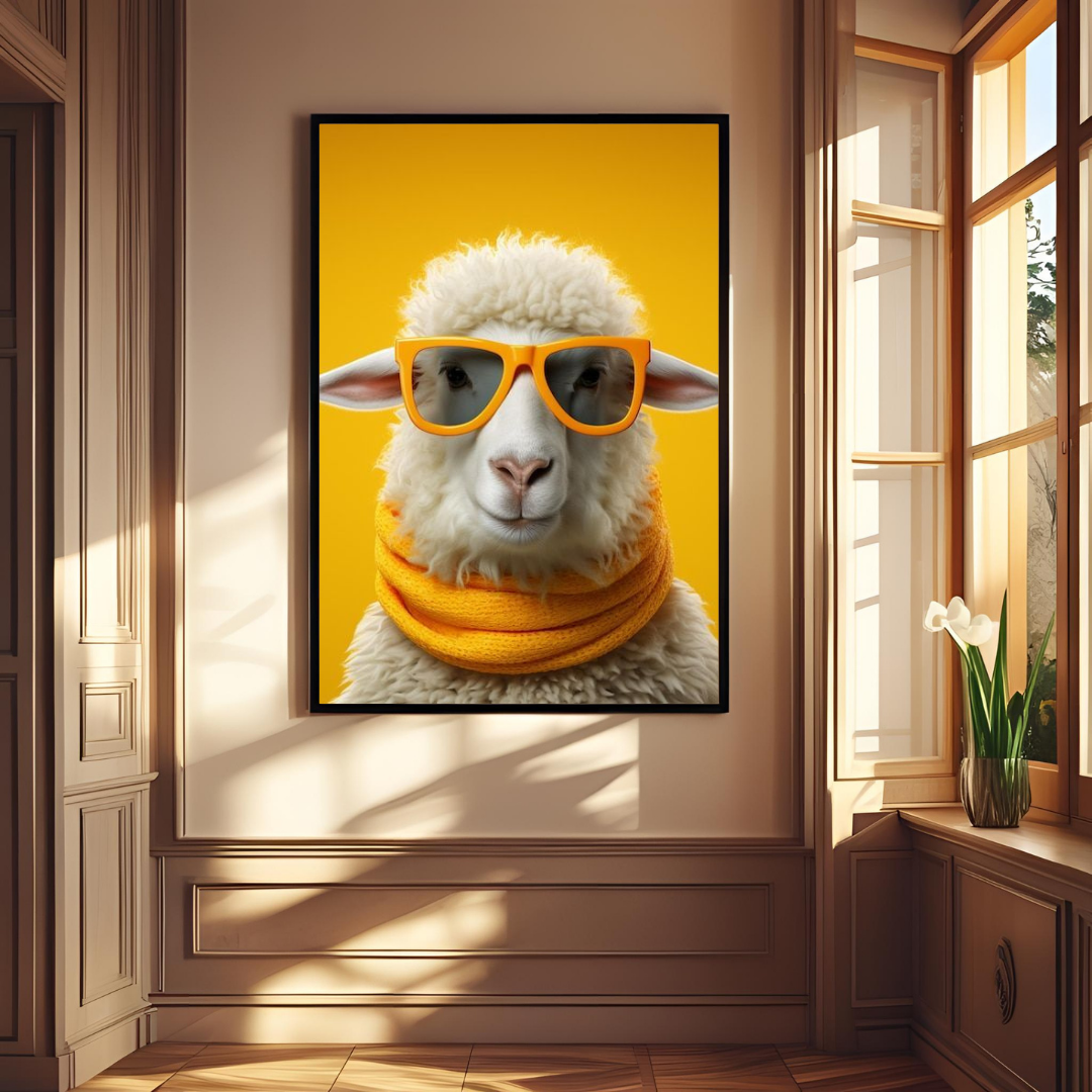 Cool Sheep Wall Art – Framed Animal Print for Modern Home & Office Decor