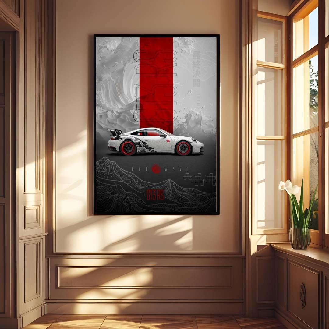 Red Wave GT3 RS – Framed Modern Car Art Print