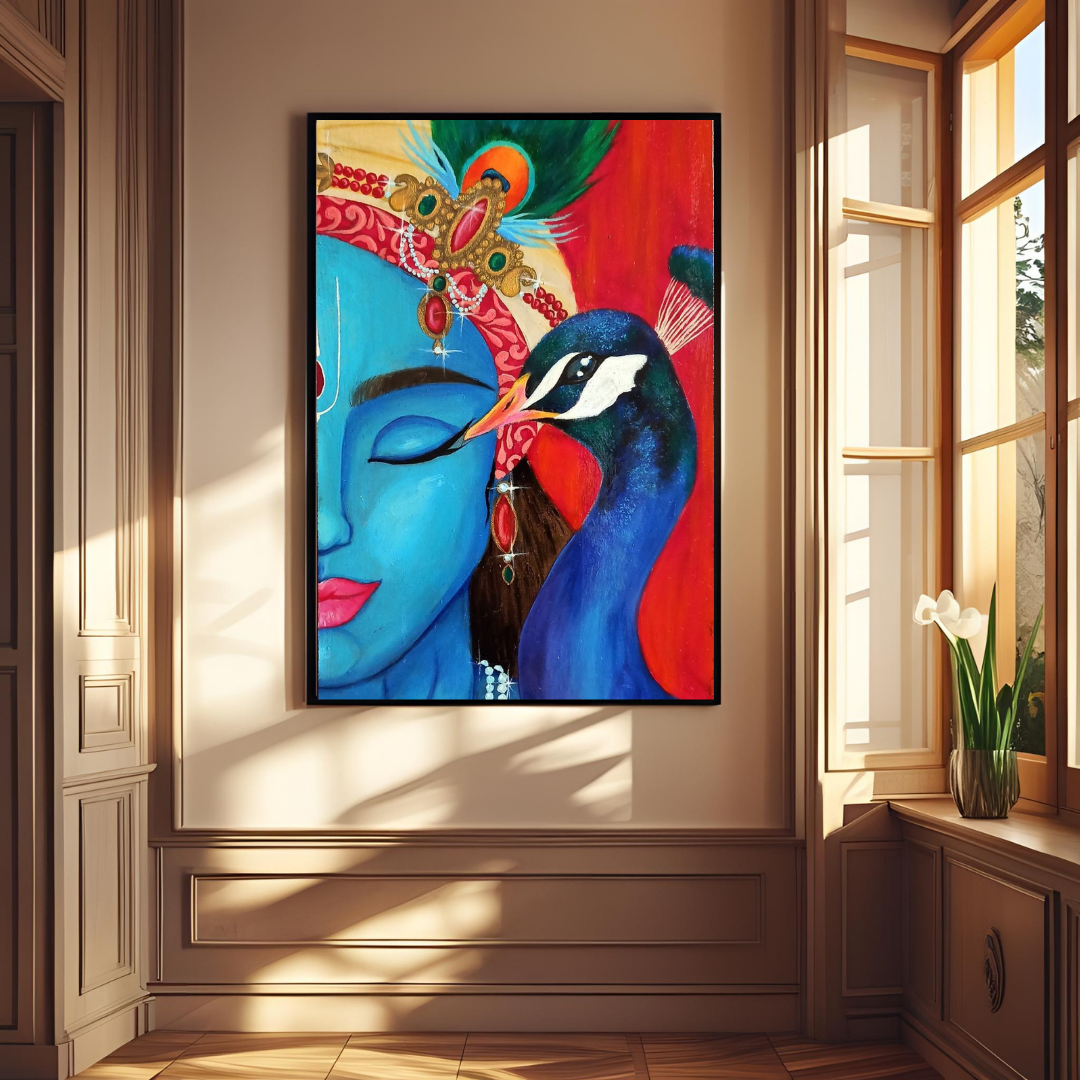 Divine Grace – Krishna with Peacock Wall Poster ✨🦚