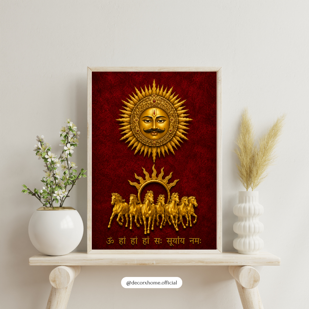 Surya Dev Sacred Poster | Sun God Vedic Wall Art for Positivity & Strength | Decorxhome