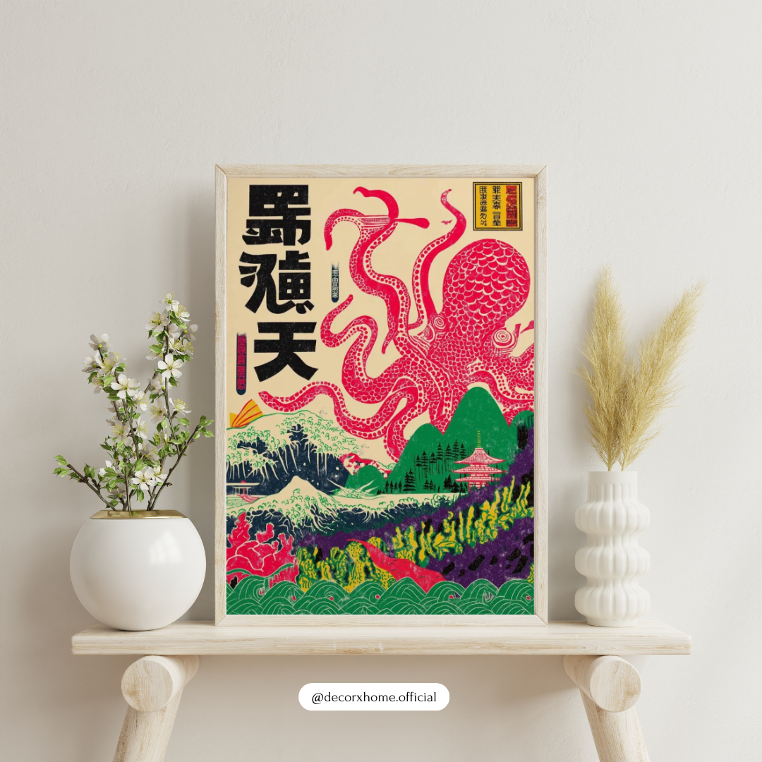 Japanese Octopus Ukiyo-e Style Poster – Retro Asian Art Wall Decor | Decorxhome