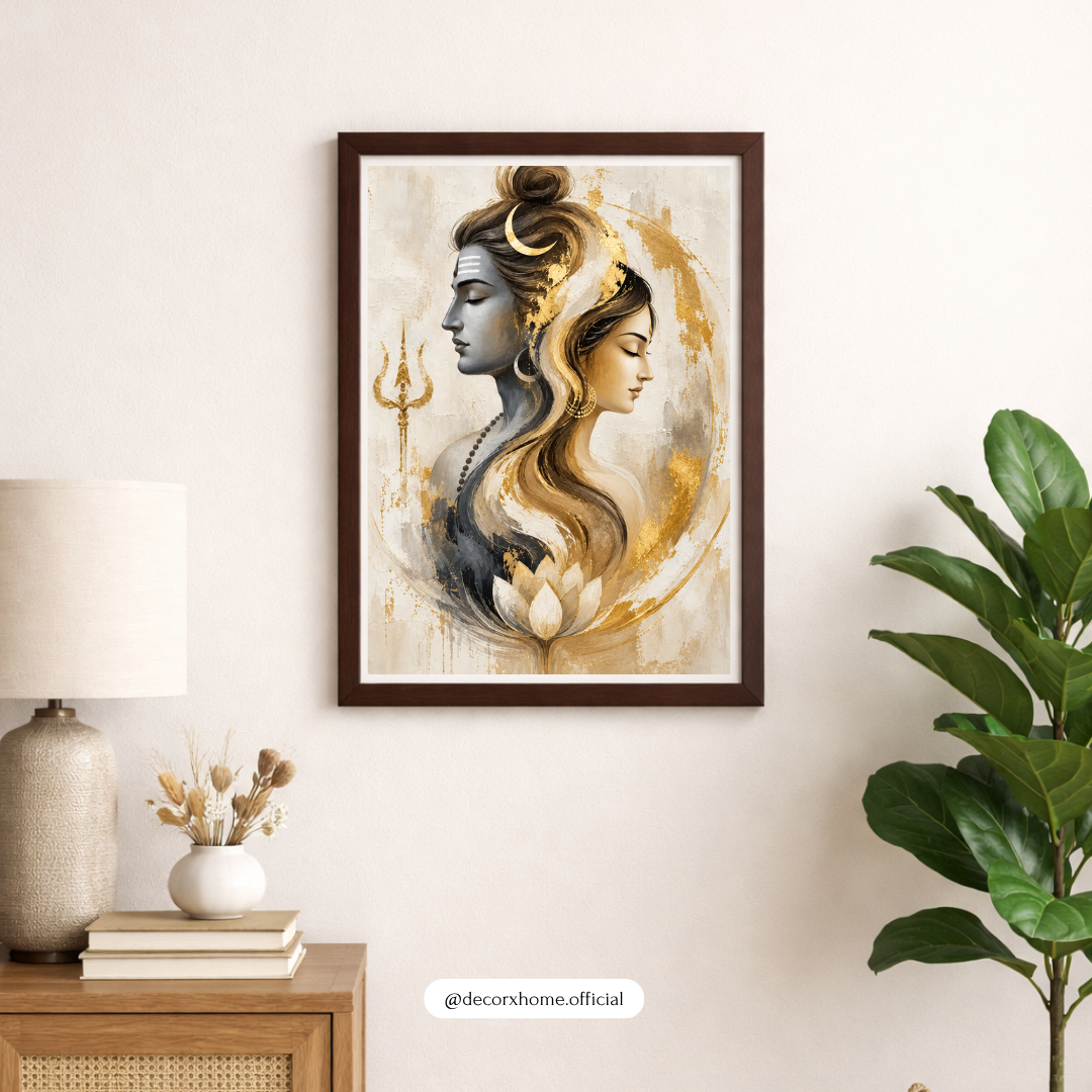 Shiva Parvati Wall Art Poster | Ardhanarishvara Inspired Divine Couple Artwork | Mahadev & Parvati Spiritual Wall Decor | Decorexhom