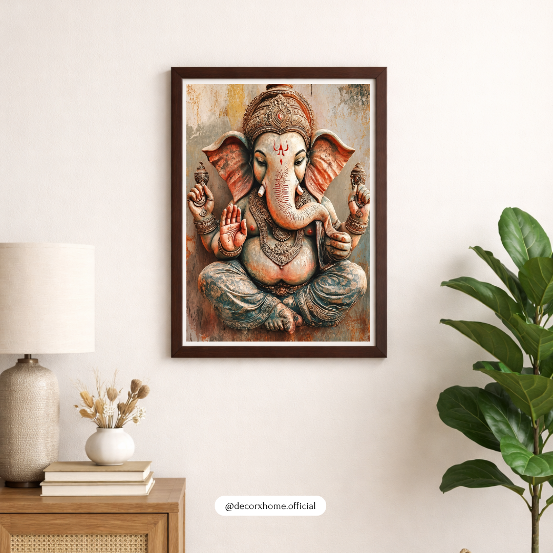 Lord Ganesha Wall Art Poster | Traditional Ganpati Spiritual Artwork | Divine Hindu God Wall Decor | Decorexhome