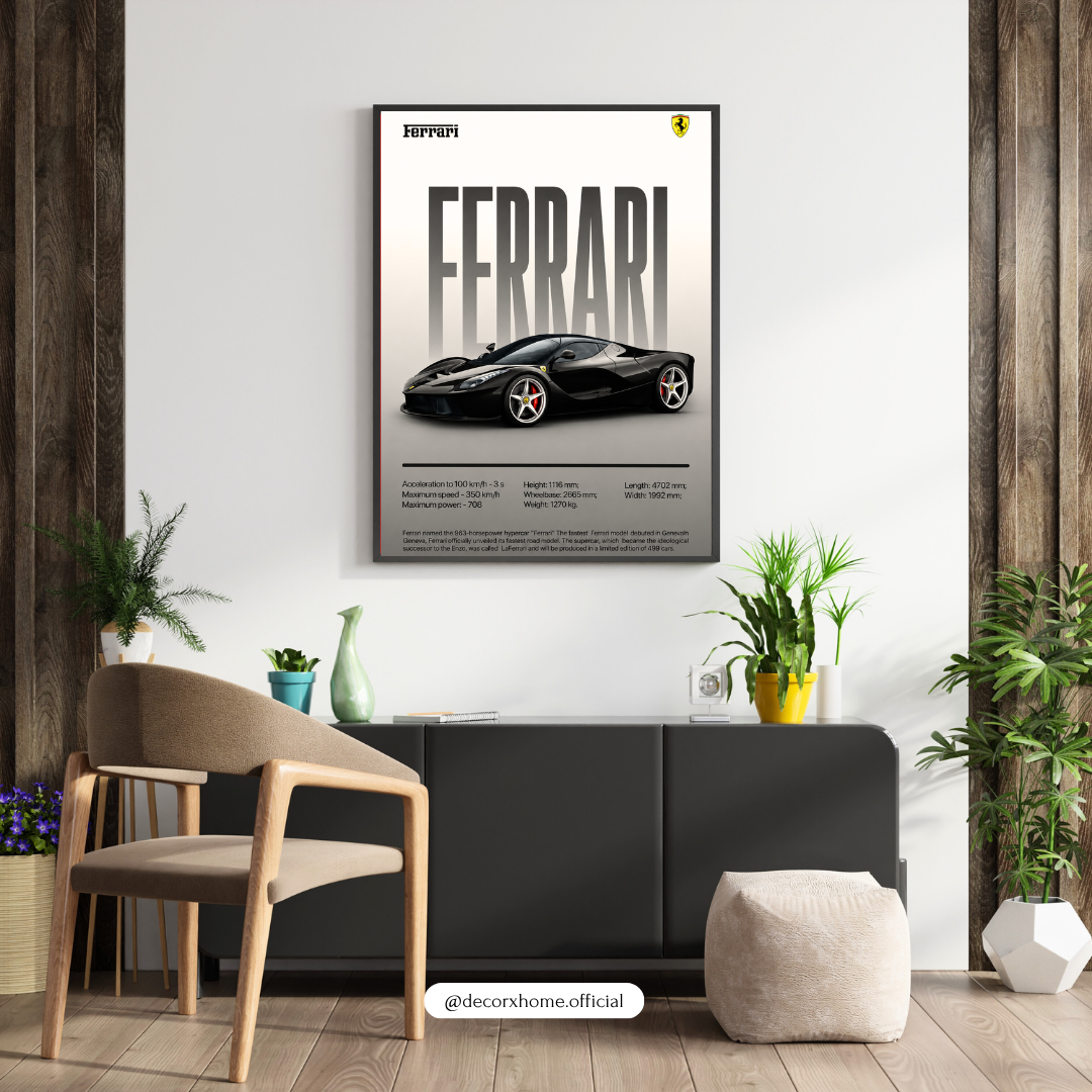 Ferrari Supercar Blueprint Wall Art Poster | Luxury Automotive Performance Decor
