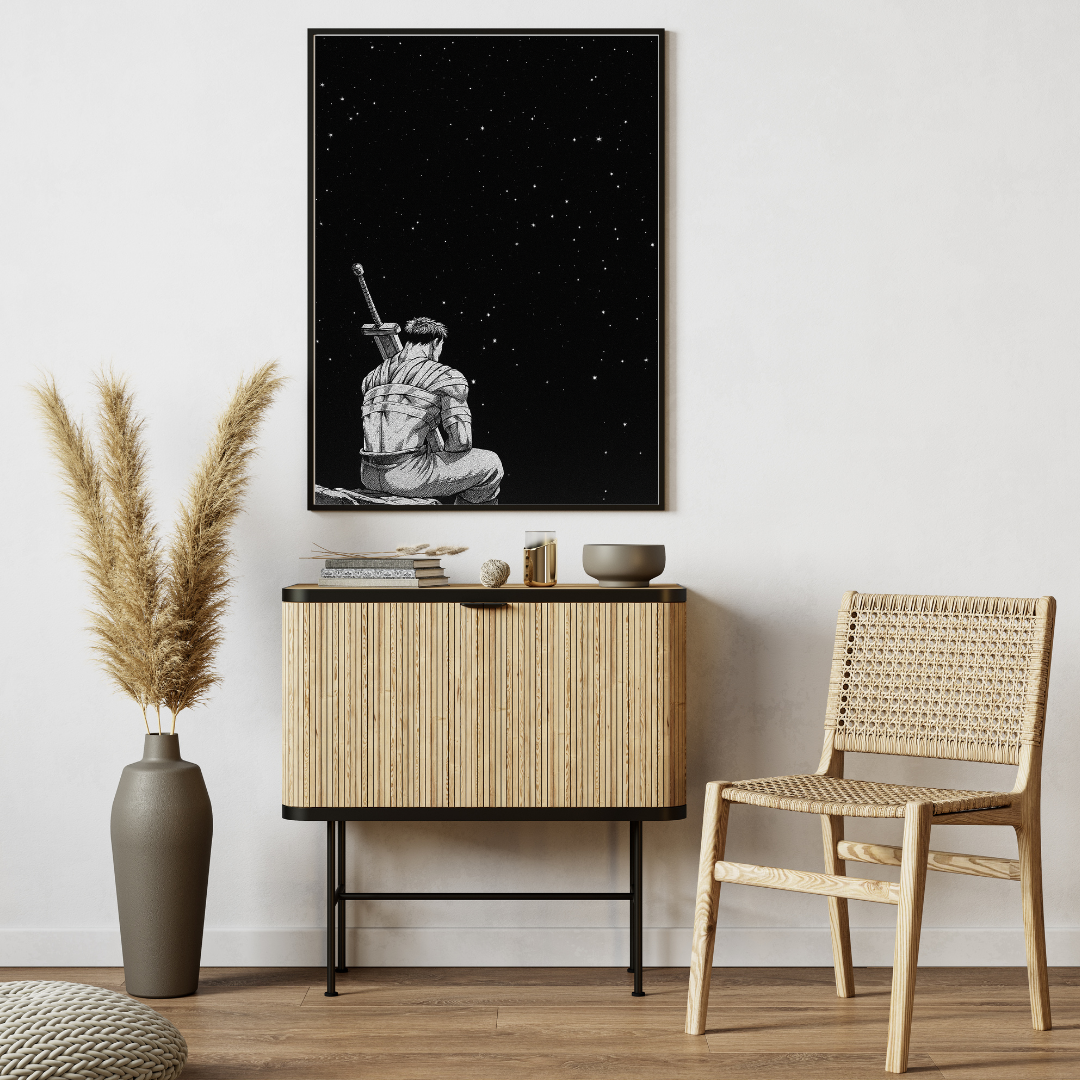 ๐ Lone Warrior Under the Stars Poster ๐ผ๏ธ | Minimalist Night Sky Wall Art โ๏ธโจ