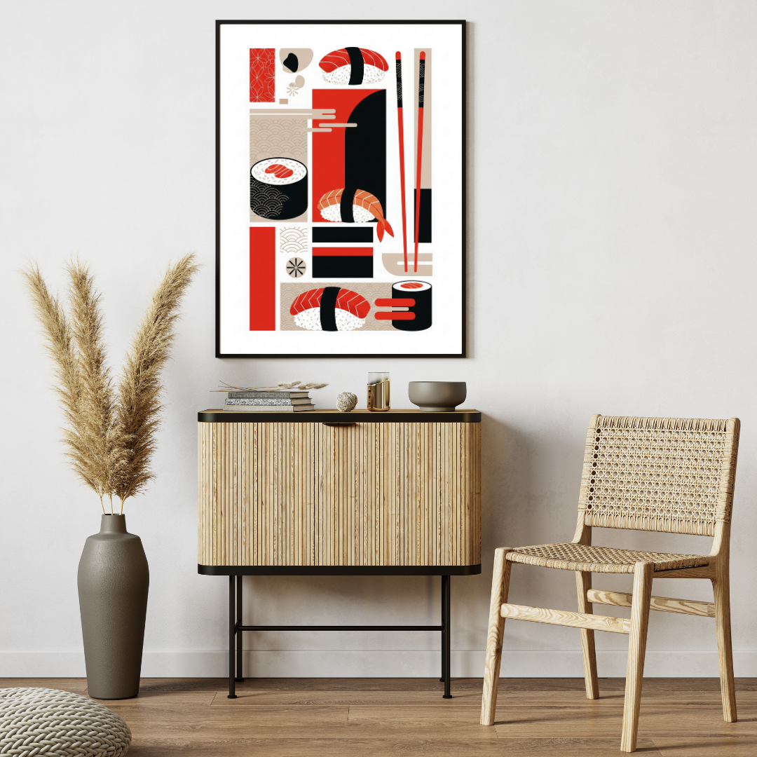 Modern Japanese Sushi Art Wall Poster – Minimalist Kitchen & Dining Decor