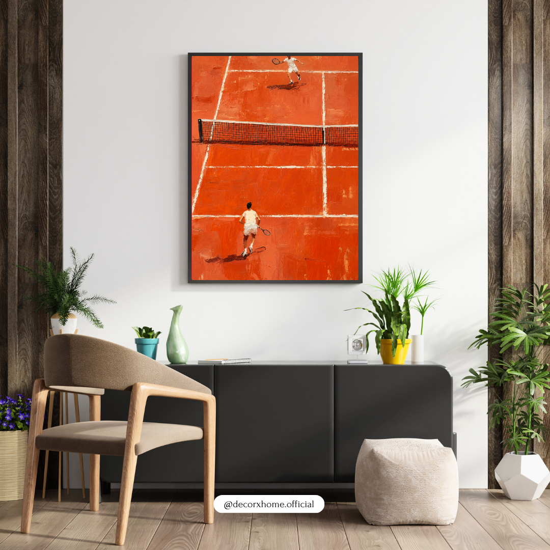 Decorexhome Clay Court Tennis Match Wall Art Poster | Modern Sports Canvas Print | Minimalist Tennis Home Decor