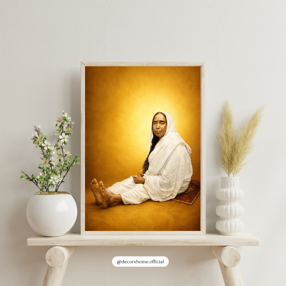 Spiritual Serenity Wall Art – Holy Mother Portrait in Golden Aura | Peaceful Meditation Decor for Living Room & Temple Space | Decorxhome