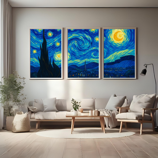 🌌 Starry Night 3-Panel Wall Art | Modern Canvas Set
