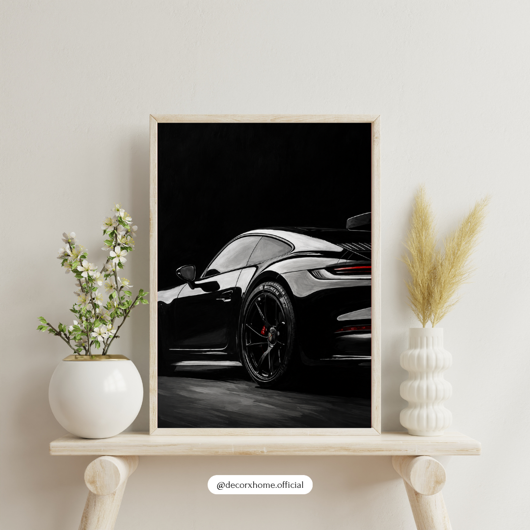 Black Supercar Wall Art Poster | Luxury Sports Car Aesthetic Print | Modern Automotive Artwork | Decorexhome