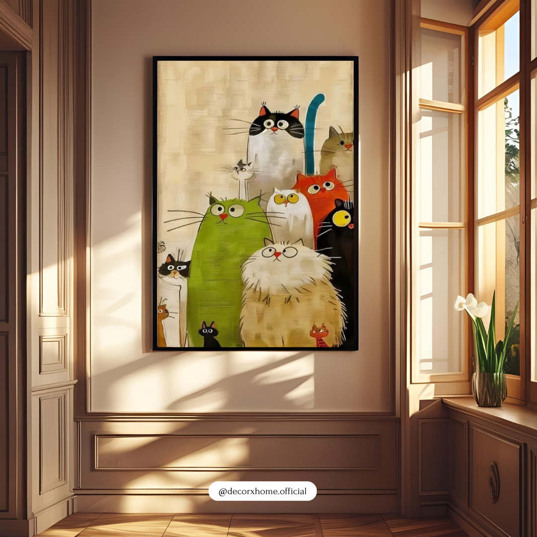 Quirky Cats Illustration Poster – Cute & Colorful Animal Wall Art
