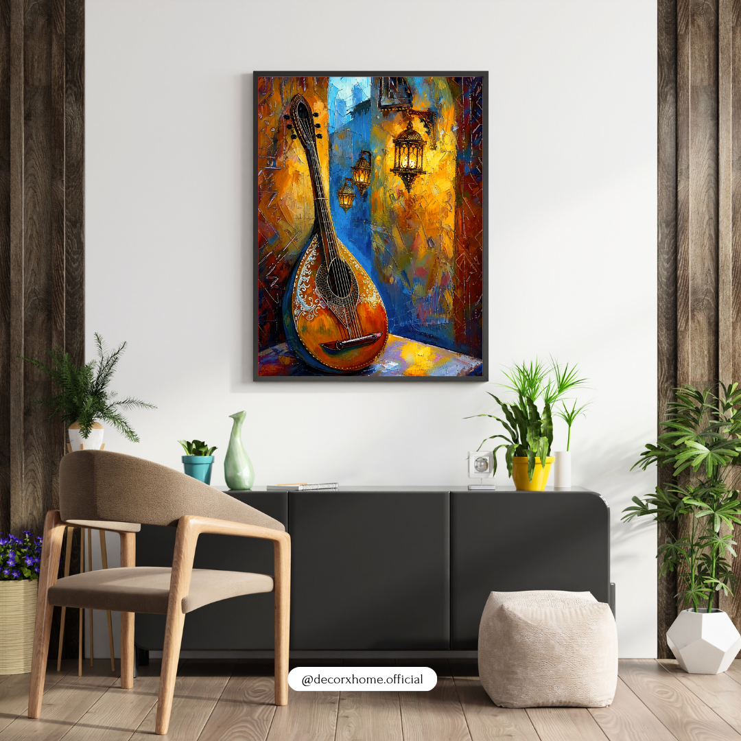 Decorexhome Vibrant Oud Melody Wall Art Poster | Abstract Musical Instrument Canvas Print | Artistic Boho Home Decor