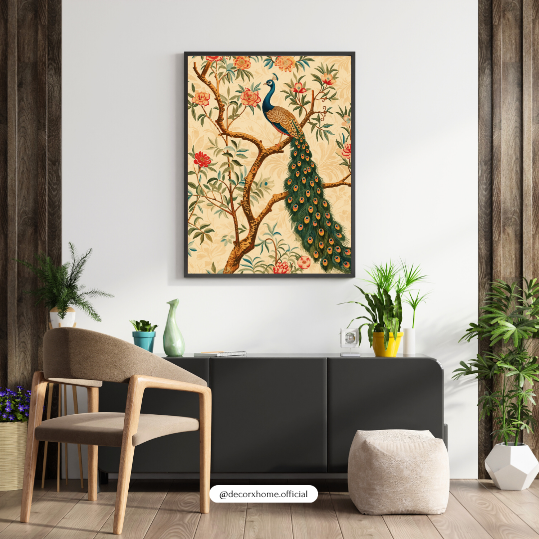 Decorxhome – Royal Peacock Floral Vintage Wall Art Poster