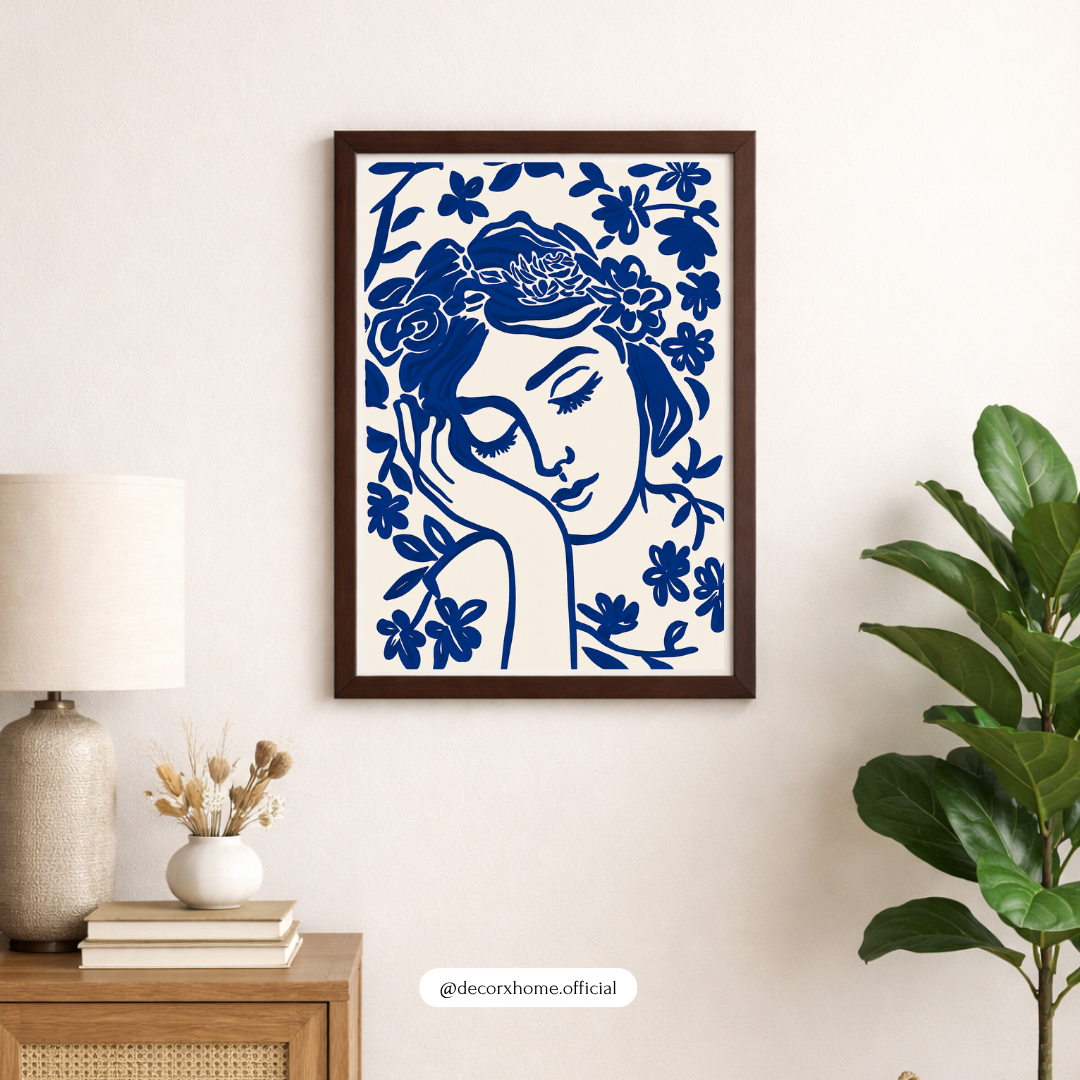 Blue Muse Floral Portrait Poster – Modern Feminine Botanical Wall Art
