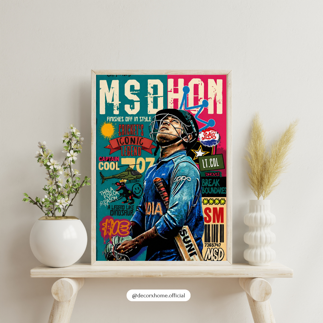 MS Dhoni Pop Art Poster with Frame – Captain Cool Cricket Legend Wall Decor for Bedroom & Gaming Room