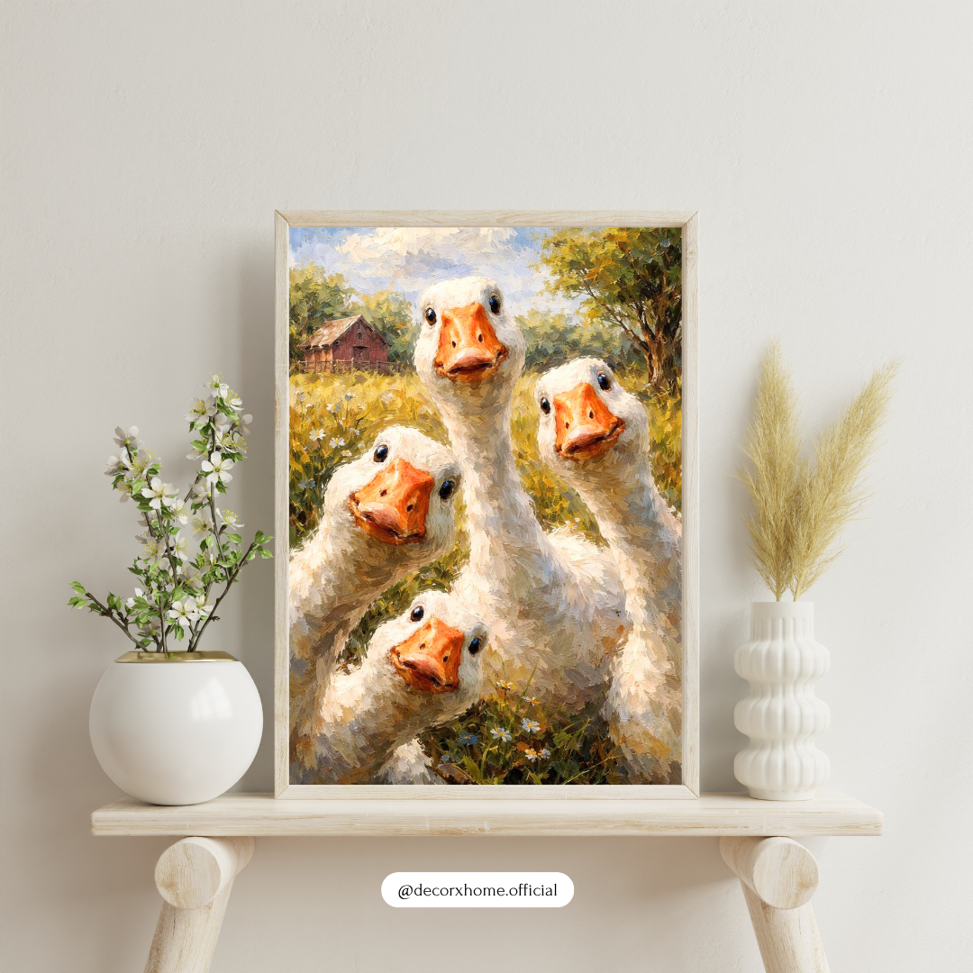 Cute Duck Family Painting Wall Art | Farmhouse Animal Poster | Whimsical Nature Decor | Decorxhome