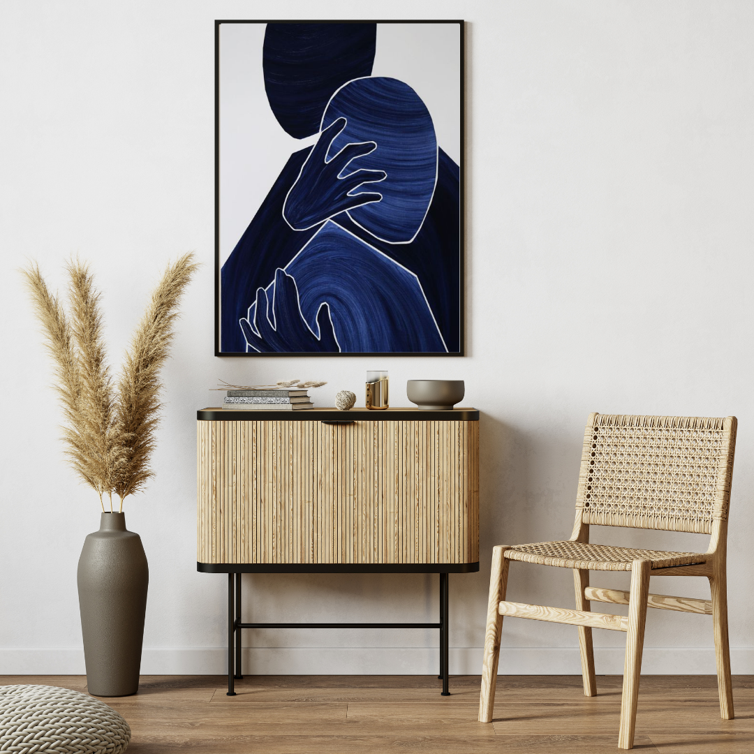 Abstract Embrace Boho Wall Art with Frame – Minimalist Line Art for Modern Living Room, Bedroom & Office