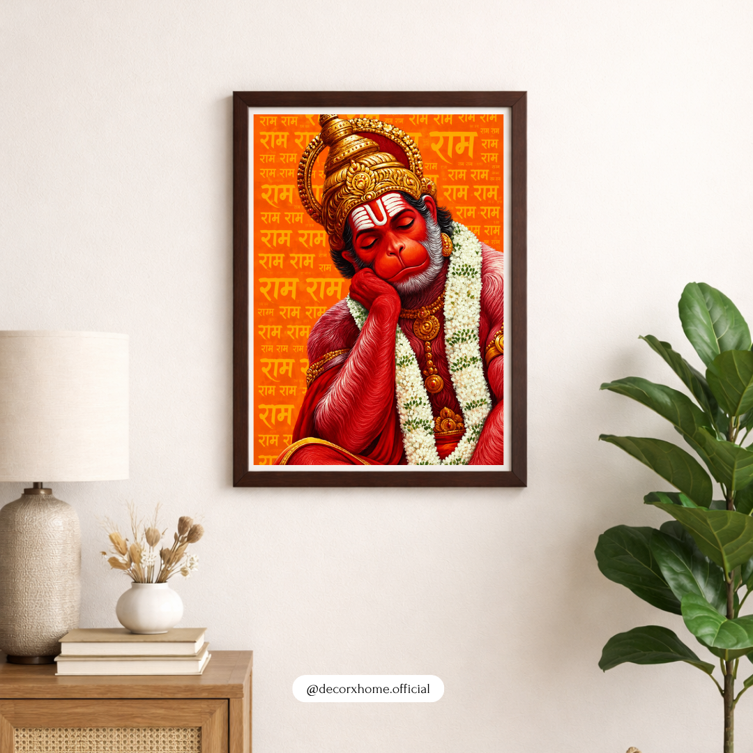 Divine Lord Hanuman Ram Naam Orange Spiritual Wall Art Poster | Decorexhome