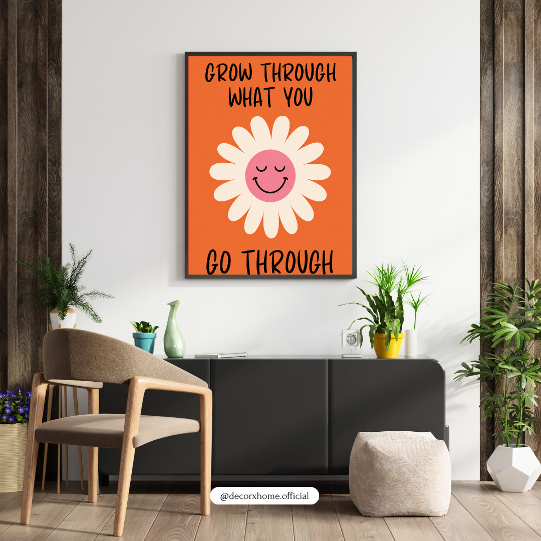 Decorxhome – Grow Through What You Go Through Motivational Floral Wall Art Poster