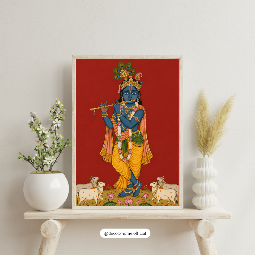 Lord Krishna Flute Wall Art Poster | Traditional Indian Spiritual Artwork | Hindu Devotional Print | Decorexhome