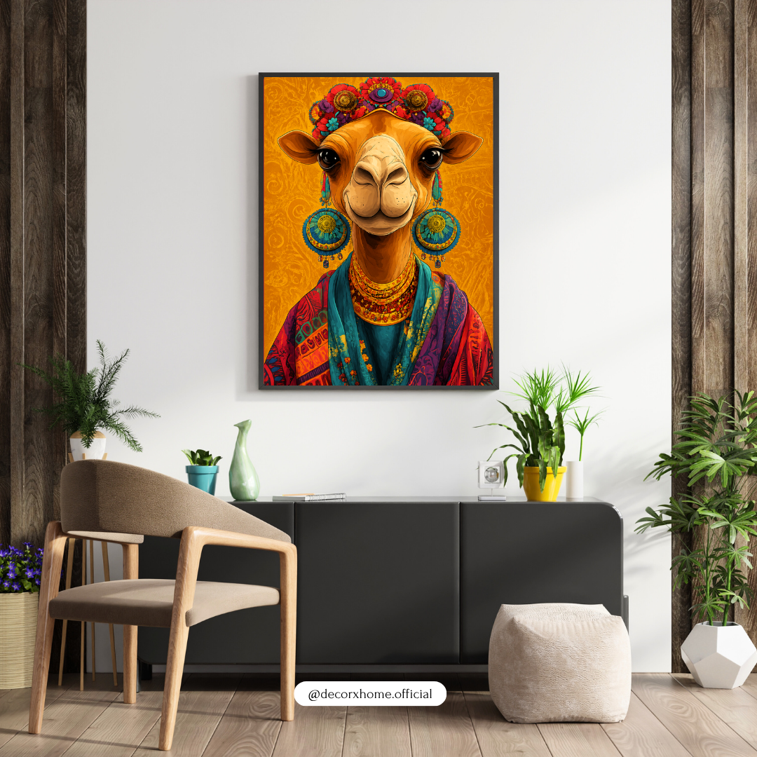 Boho Camel Portrait Wall Art Poster | Colorful Desert Animal Decor