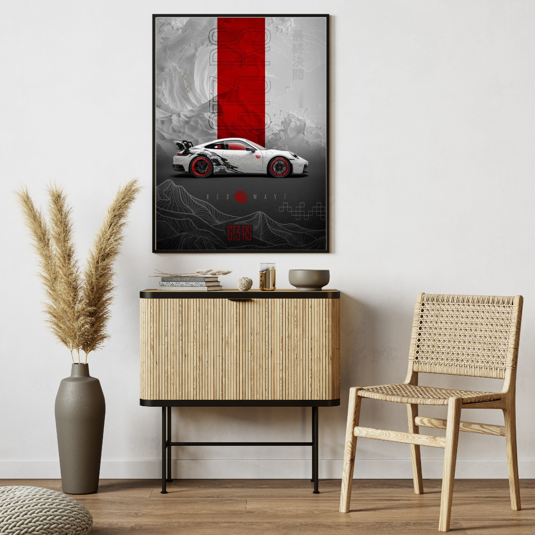 Red Wave GT3 RS – Framed Modern Car Art Print