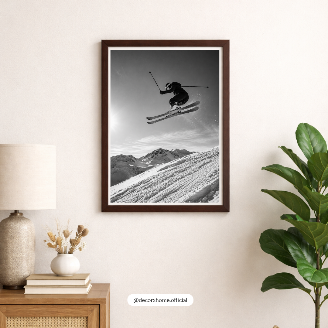Black & White Skiing Poster – Extreme Winter Sports & Mountain Adventure Wall Art | Decorexhome