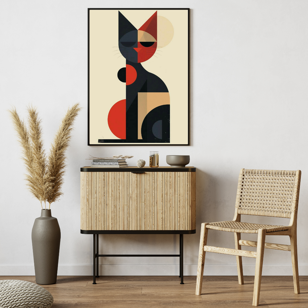 Geometric Cat – Framed Modern Art Print for Stylish Wall Decor