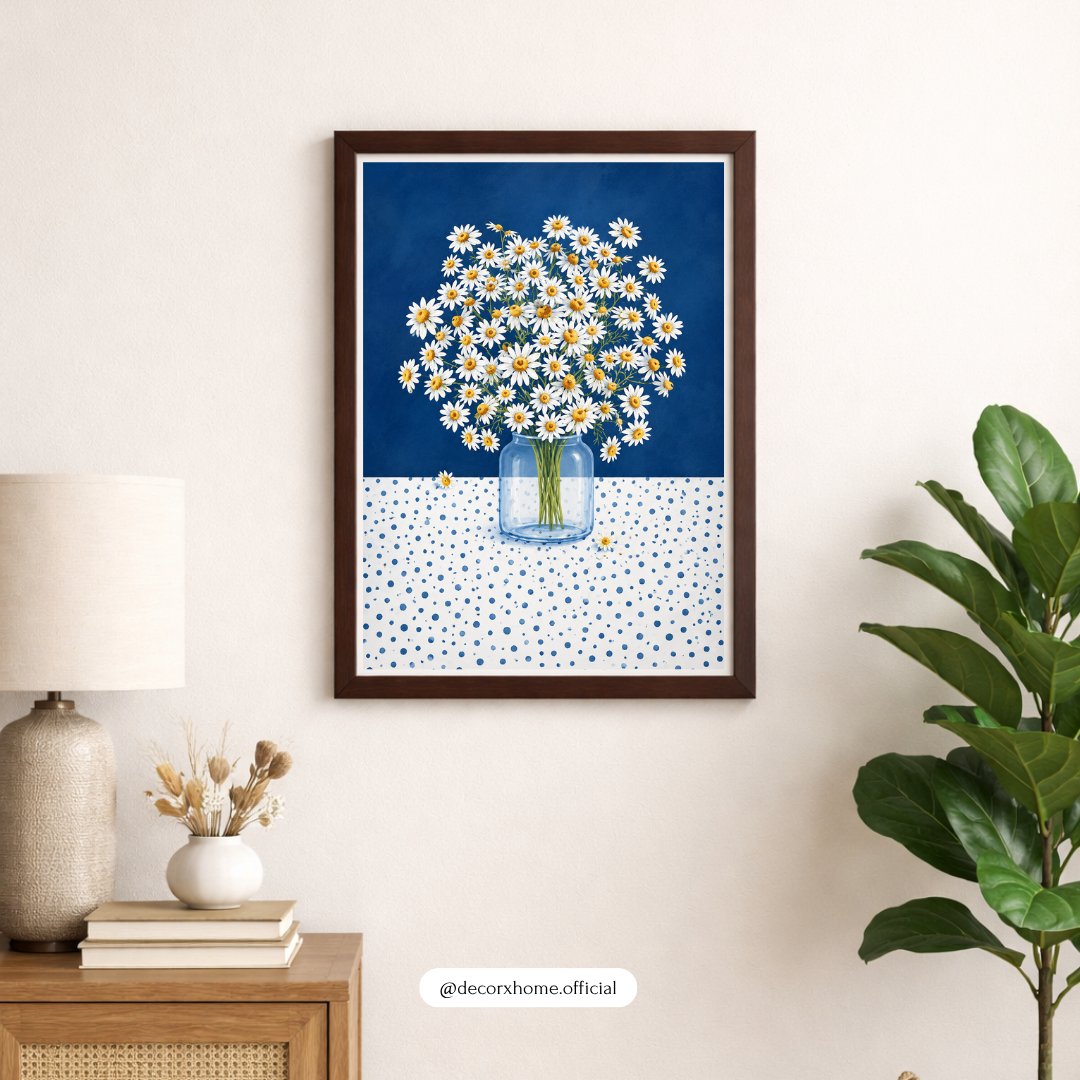 Blue Daisy Bliss Poster – Modern Floral Still Life Wall Art