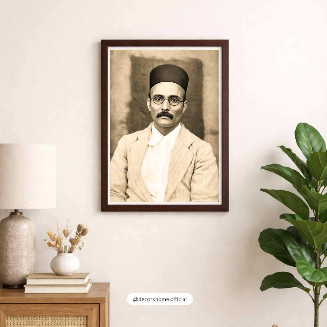Vintage Indian Freedom Fighter Portrait Wall Art | Sepia Heritage Framed Poster