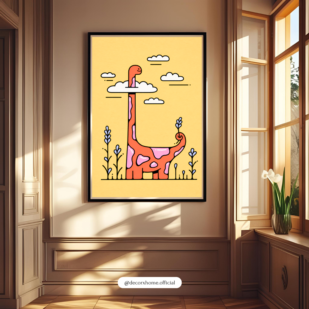 Cute Long Neck Dinosaur Poster | Whimsical Kids Room Wall Art by DecorxHome