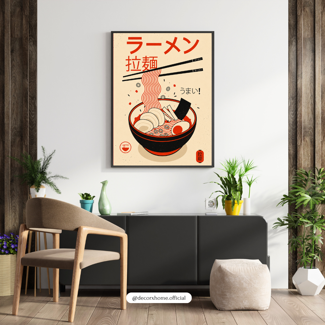 Japanese Ramen Bowl Poster | Modern Asian Food Art Wall Decor by DecorxHome