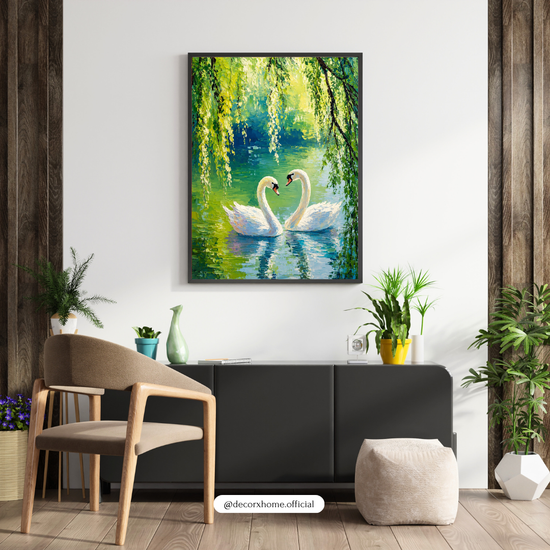 Decorxhome – Romantic Swan Lake Nature Wall Art Poster