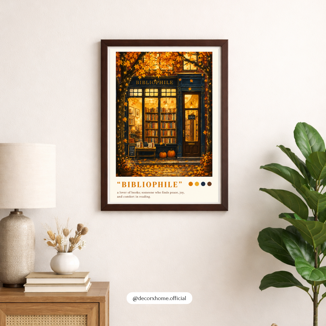 Bibliophile Bookstore Poster – Cozy Autumn Literary Wall Art